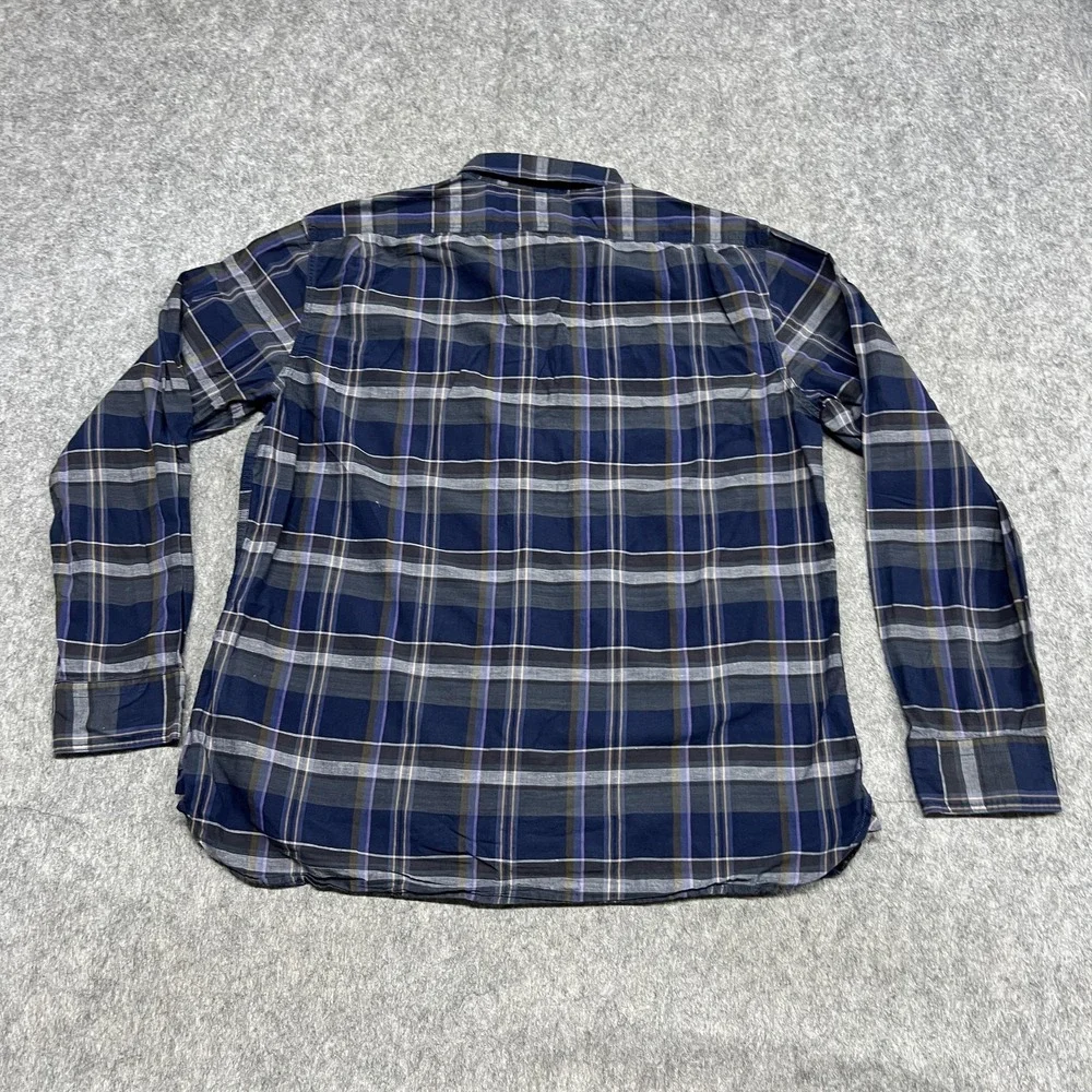 Banana Republic Shirt Mens Large Blue Plaid Linen Organic Cotton Untucked Button